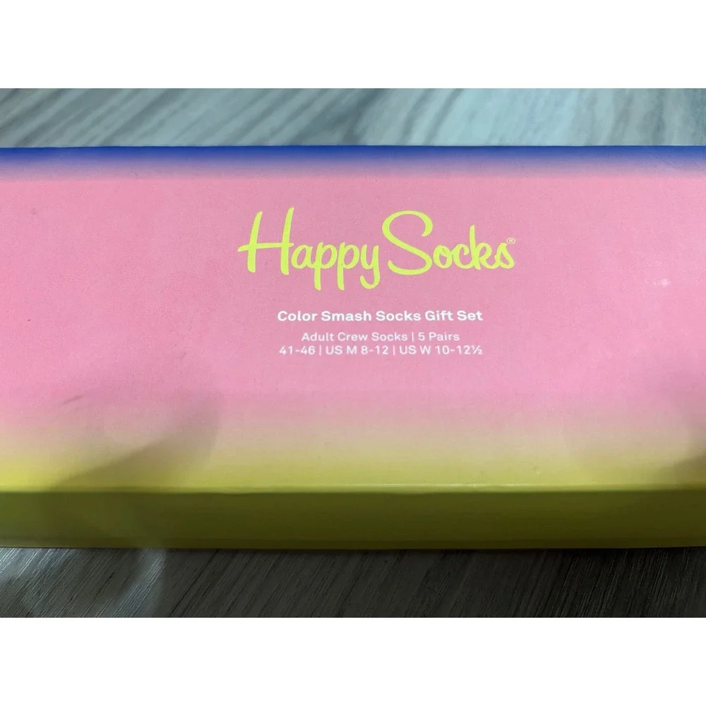 Happy Socks Unisex Color Smash 5-Pack Crew Socks Cotton Blend M 8-12 Multi Color